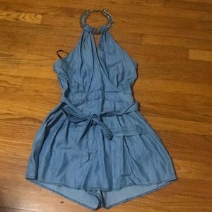 Bebe chambray shorts jumpsuit